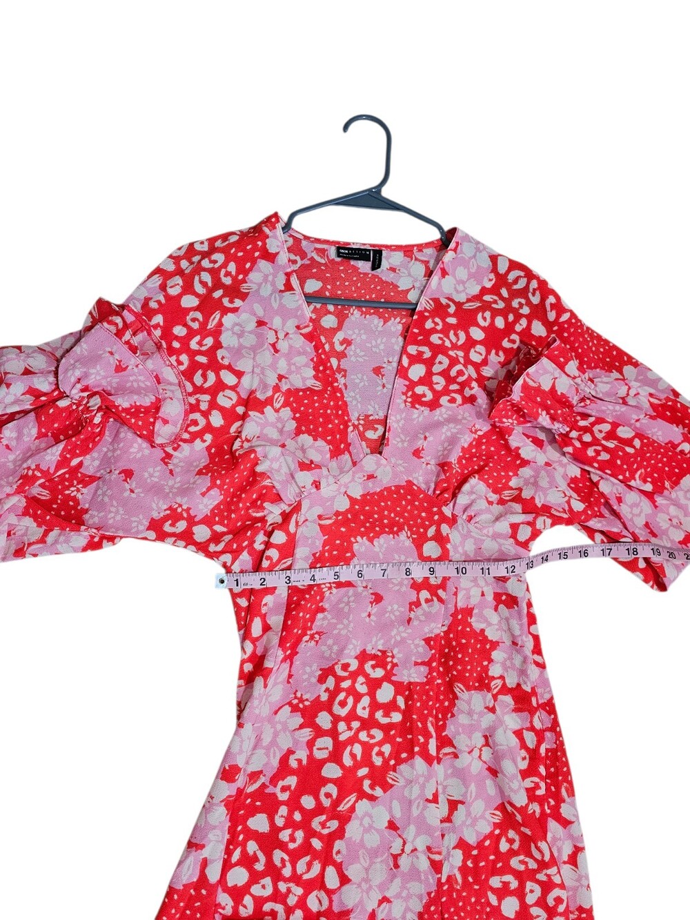 ASOS Design Red Pink Floral Patchwork Maxi Dress 4 Deep V Romantic Statement - Picture 6 of 7